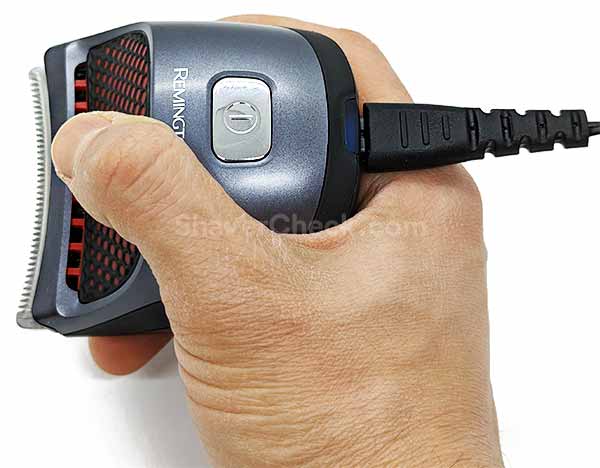 Using the Remington ShortCut Pro with the cord plugged in.