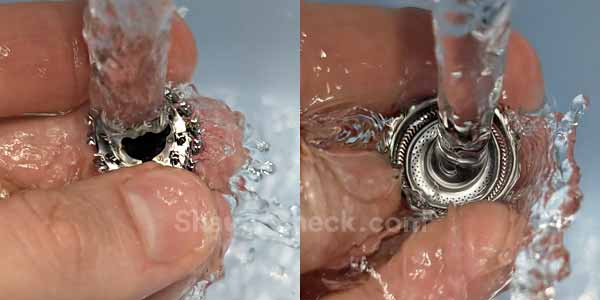 Cleaning the blade and guard with water.