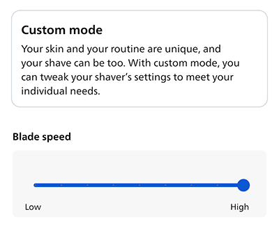 The blade speed setting inside the GroomTribe app.
