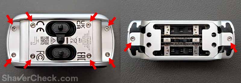 The torx screws holding the shaver together.