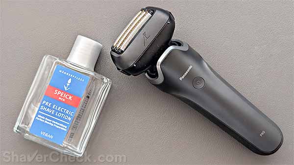 The Panasonic ARC 5 PRO and the Speick pre-shave lotion.