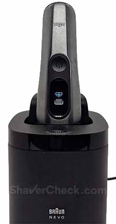 The Nevo station and shaver during the cleaning cycle.