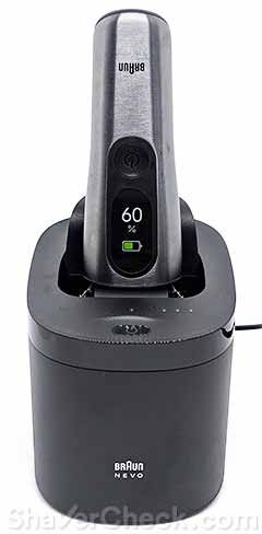 The shaver inside the cleaning station.